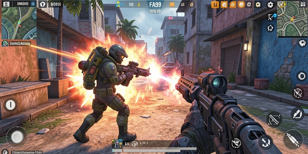 Tangkapan layar gameplay FA99 menunjukkan aksi seru dalam duel tembak.
