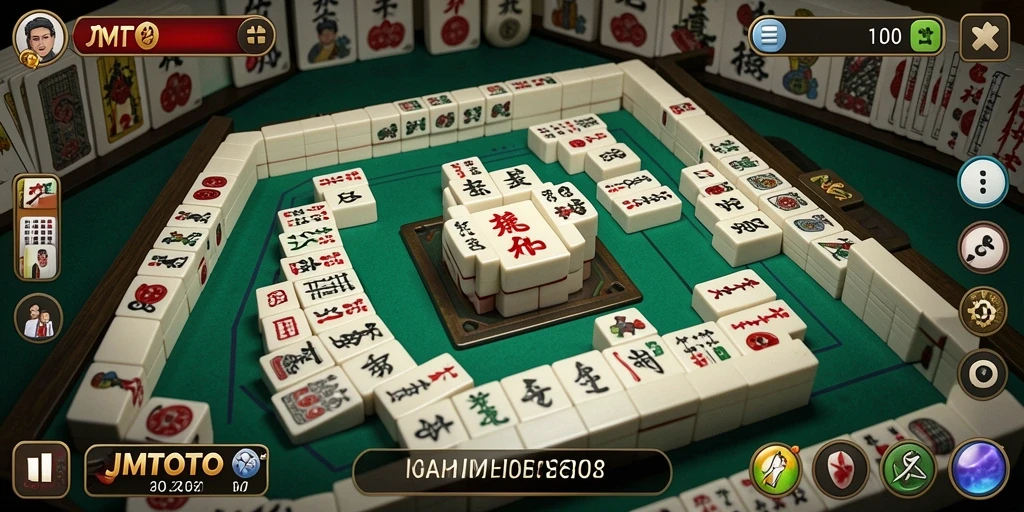 Screenshot gameplay JMTOTO menampilkan suasana Mahjong yang seru.