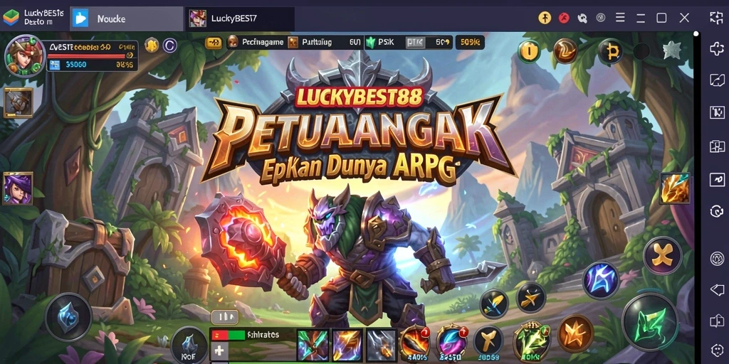 Screenshot LUCKYBEST88 menunjukkan aksi pertempuran yang intens dan karakter yang detail.