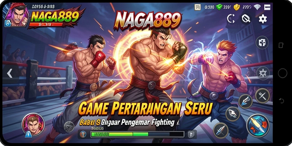 Screenshot menunjukkan pertarungan mendebarkan dalam NAGA889 dengan karakter yang mengesankan.