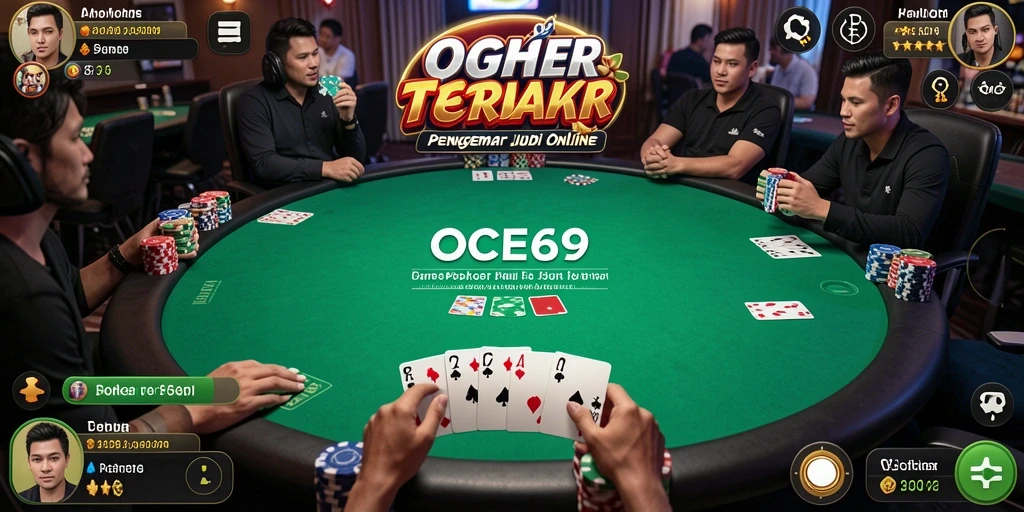 Tampilan gameplay Poker yang seru di OCE69 dengan meja dan kartu.