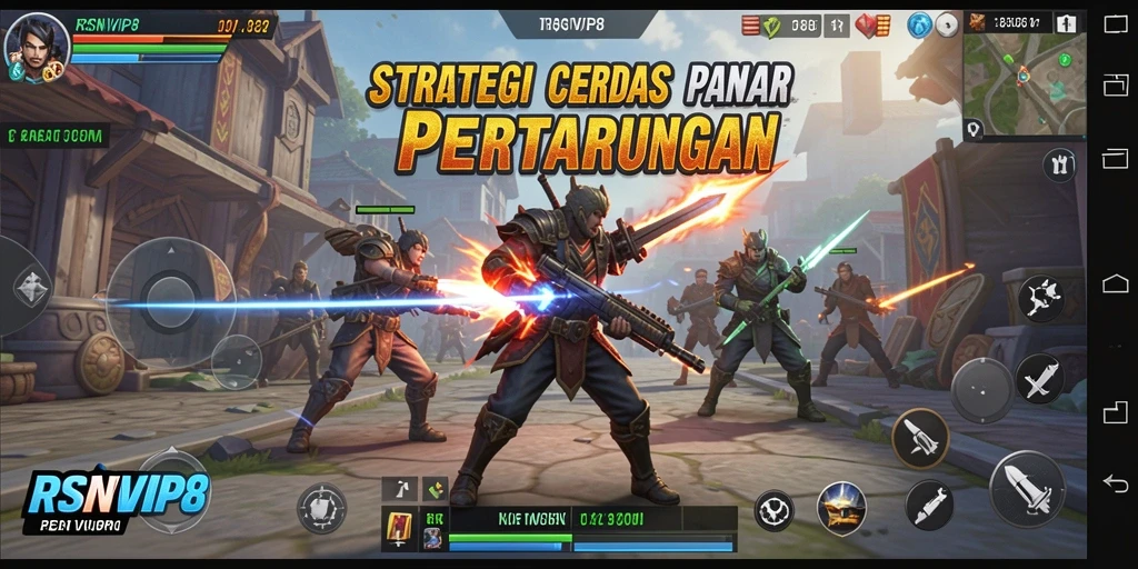Tangkapan layar gameplay RSNVIP8 yang menunjukkan aksi pertempuran strategi.