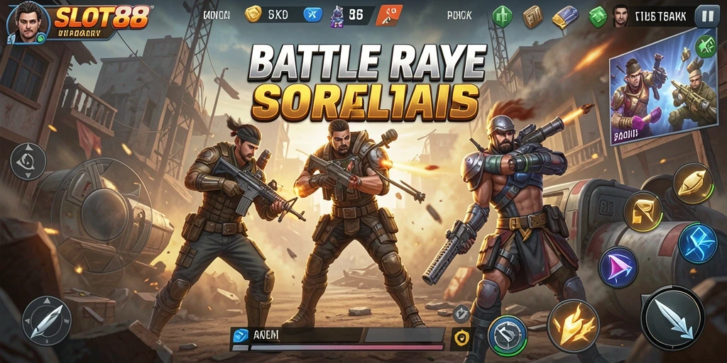 Tangkapan layar menunjukkan gameplay intens <strong>SLOT88</strong> di arena Battle Royale.
