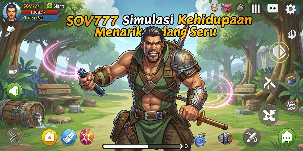 Tampilan gameplay SOV777 yang menggambarkan simulasi kehidupan.