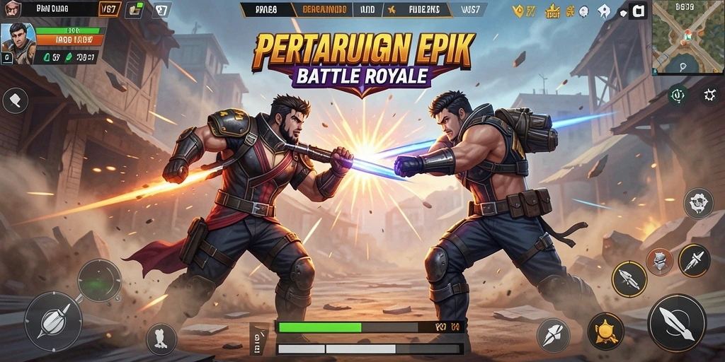 Gameplay seru dan strategi tinggi dalam V87 Battle Royale.